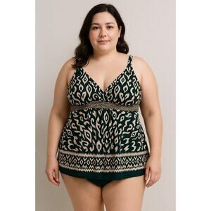 BloomChic Swim Dress Plus Size 26 black Beige Flowy A-Line One Piece Swimwear